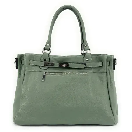 sac cabas en cuir grainé vert pastel femme fabriqué en Italie