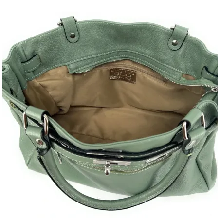 sac femme porté main avec bandoulière en cuir vert pastel