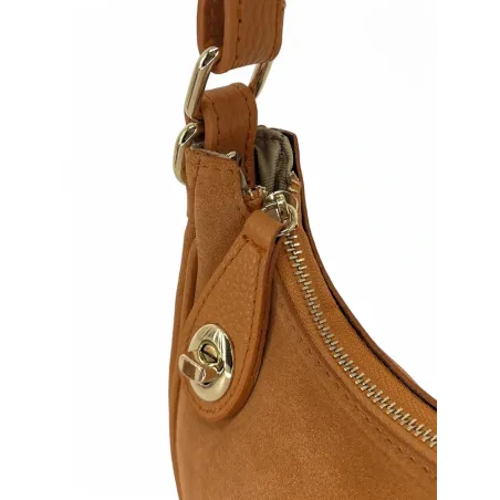 sac porté épaule élégant en cuir camel clair grainé et daim pour femme