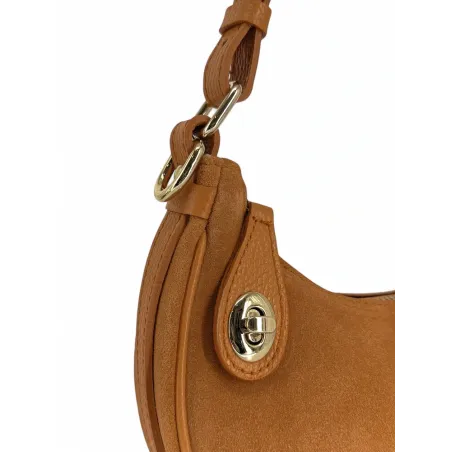 sac marron camel en cuir italien grainé et daim pour femme mode