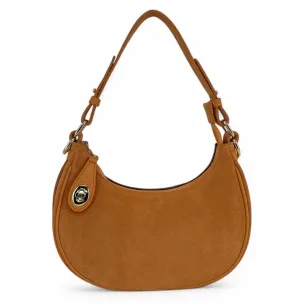 Sac à main demi-lune pour femme en cuir marron camel italien