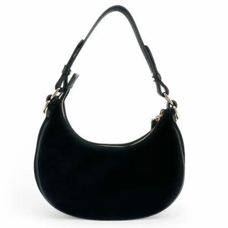 Sac à main demi-lune pour femme en cuir noir italien