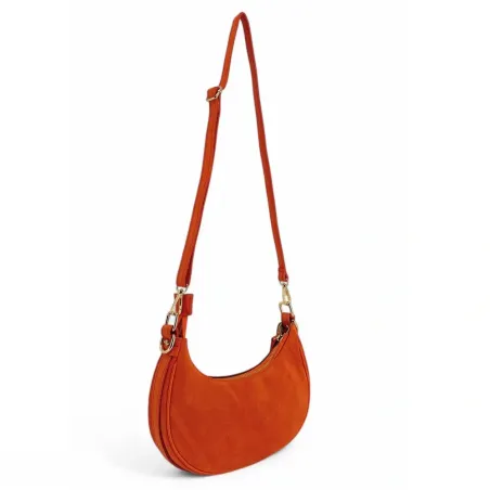 sac femme en cuir nubuck et cuir grainé orange avec anse et bandoulière amovibles