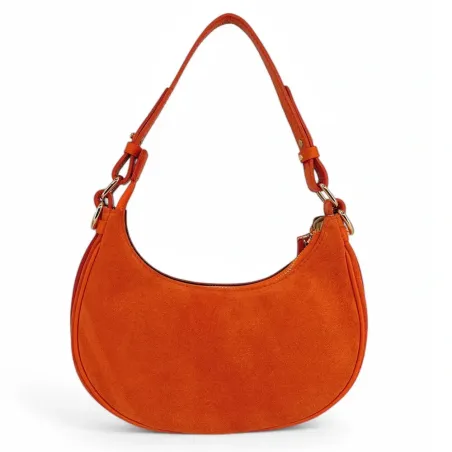 sac en cuir bi-matière pour femme orange en cuir nubuck et cuir grainé