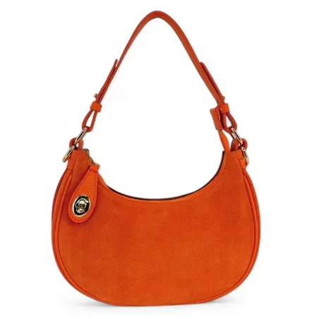 sac à main pour femme en cuir orange italien forme demi-lune