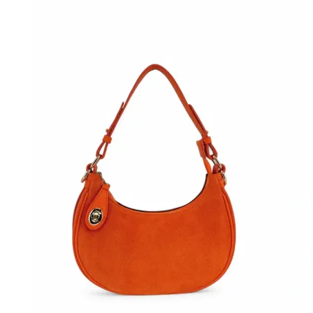 sac demi-lune en cuir orange bi-matière fabriqué en Italie