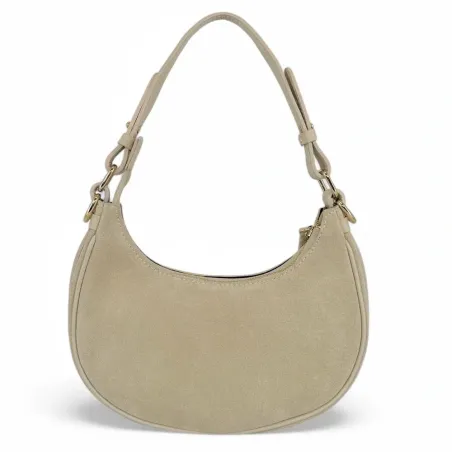 sac porté épaule élégant en cuir taupe clair grainé et daim pour femme