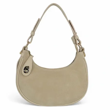 sac en cuir bi-matière pour femme taupe clair en cuir nubuck et cuir grainé