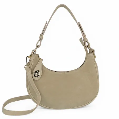 sac marron taupe en cuir italien grainé et daim pour femme mode