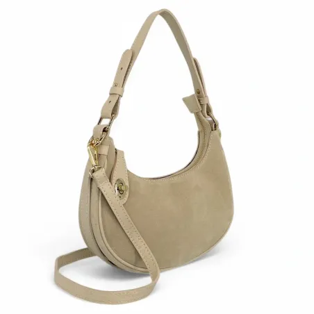 sac femme en cuir nubuck et cuir grainé taupe clair avec anse et bandoulière amovibles