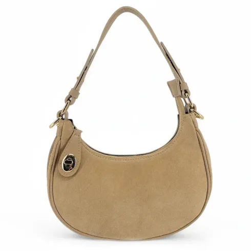 Sac à main demi-lune pour femme en cuir marron camel italien