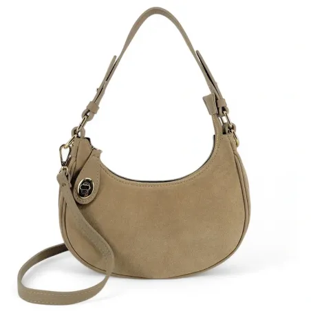 sac élégant demi-lune en cuir taupe bi-matière fabriqué en Italie