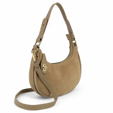 sacs à main en cuir suédé et cuir grainé pur de vachette taupe moyen