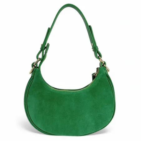 sac en cuir bi-matière pour femme vert intense en daim italien et cuir grainé