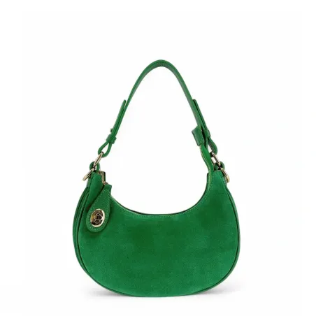 sac élégant demi-lune en cuir vert intense bi-matière fabriqué en Italie