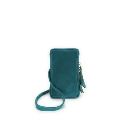 Sac pochette femme tendance en cuir italien nubuck porté bandoulière bleu canard