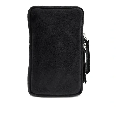 Sac pochette mode femme en cuir porté tour du cou avec bandoulière réglable noir