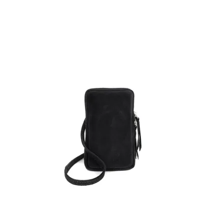 Sac pochette tendance femme en cuir nubuck italien porté bandoulière noir