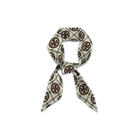 foulard de sac effet satin avec motifs monogramme marron foncé