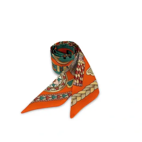 foulard à motifs orange multicolore en tissu pour femme