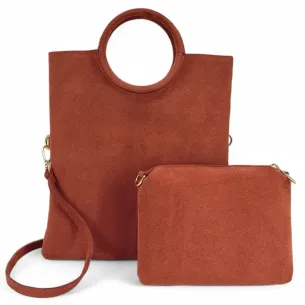 Sac à main femme tendance en cuir porté main épaule et de travers brique