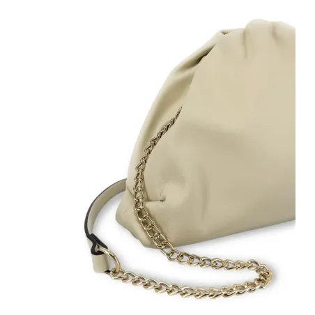 sac bourse en cuir sauvage beige avec chaînette dorée