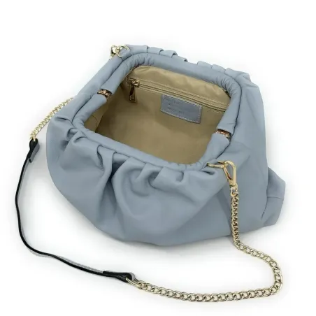 sac pouch femme en cuir box-calf pur italien bleu ciel