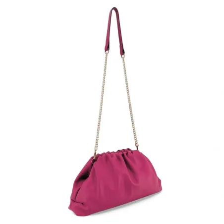 sac pouch en cuir box calf rose fuchsia avec bandoulière chaînette