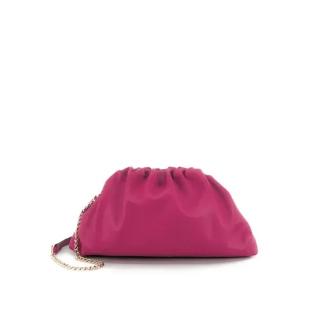 sac pouch pour femme en cuir box-calf rose fuchsia pur italien