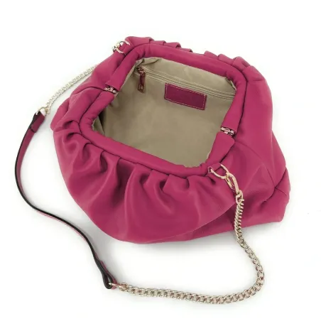 sac pochette bourse en cuir sauvage rose fuchia avec chaînette dorée