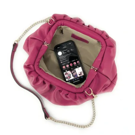 sac pouch tendance femme rose fuchsia en cuir sauvage