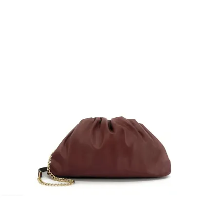 sac pouch en cuir box calf avec bandoulière chaînette marron chocolat