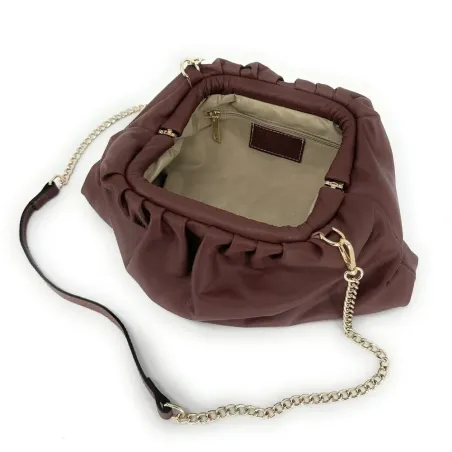 sac pochette en cuir box calf marron foncé pour femme