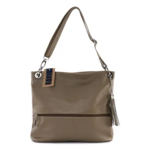 Sac à main femme en cuir grainé porté épaule et bandoulière taupe clair sac tendance