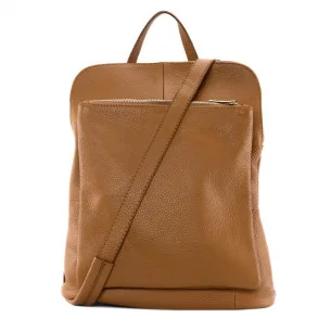 Sac femme tendance en cuir italien grainé porté dos cognac sac à dos