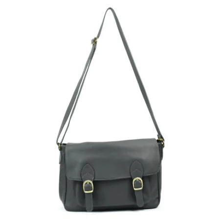 Sac à main femme tendance en cuir italien lisse porté bandoulière gris foncé