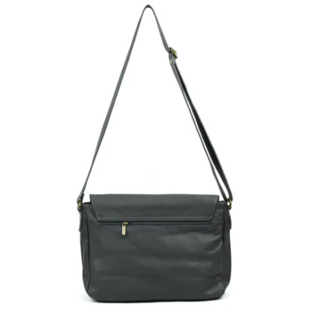 Sac très tendance femme en cuir lisse porté épaule avec bandoulière réglable gris foncé