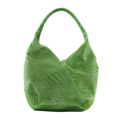 Sac à main femme tendance en cuir embossé tressage porté épaule vert pomme sac hobo