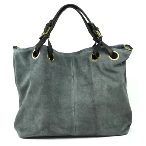 Sac à main cabas femme tendance en cuir italien nubuck porté main épaule et bandoulière rouge clair