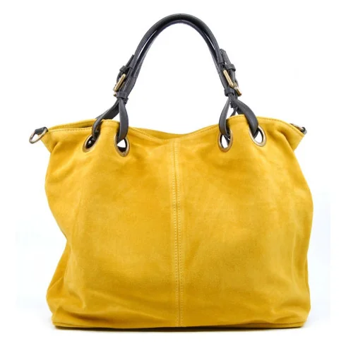 Sac à main cabas femme tendance en cuir italien nubuck porté main épaule et bandoulière rouge clair