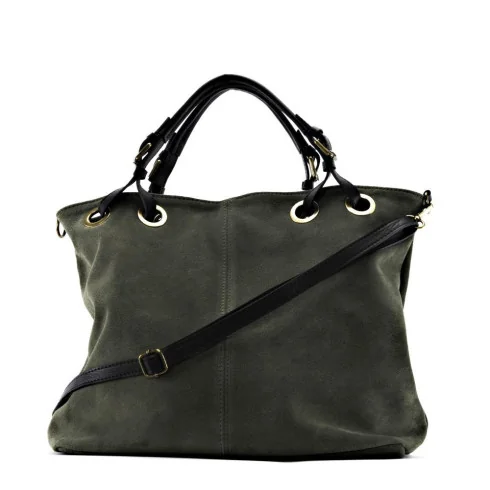 Sac à main cabas femme tendance en cuir italien nubuck porté main épaule et bandoulière rouge clair