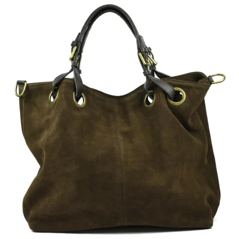 Sac à main cabas femme tendance en cuir italien nubuck porté main épaule et bandoulière rouge clair