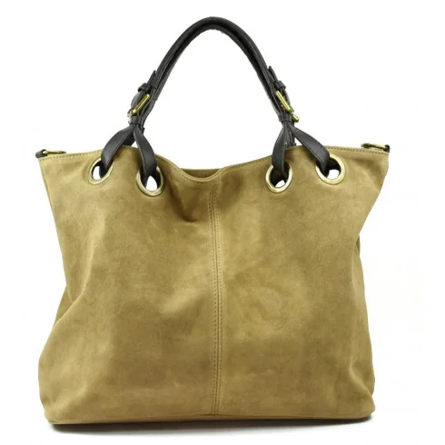 Sac à main cabas femme tendance en cuir italien nubuck porté main épaule et bandoulière rouge clair