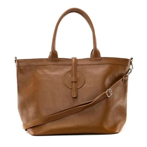 Sac à main tendance femme en cuir grainé italien porté bandoulière cognac