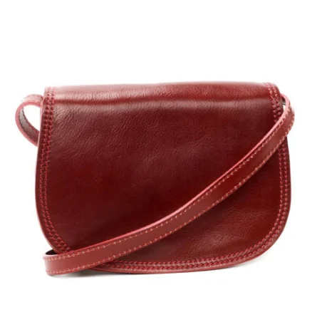 Sac besace pour femme en cuir lisse pur vachette rouge foncé