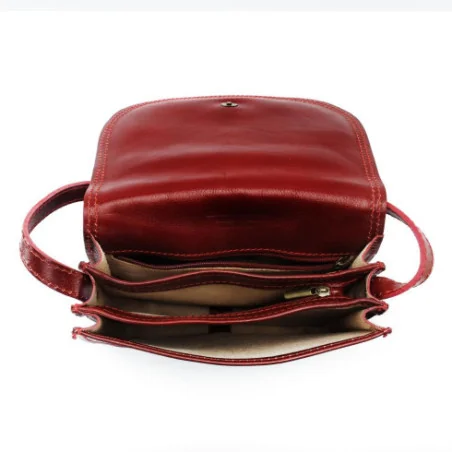 Sac bandoulière femme tendance en cuir lisse italien porté épaule avec bandoulière réglable rouge foncé