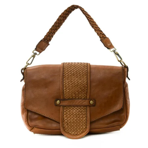 Sac a main baguette mode femme porté épaule en cuir vintage souple délavé irisé avec bandoulière amovible et reglable taupe