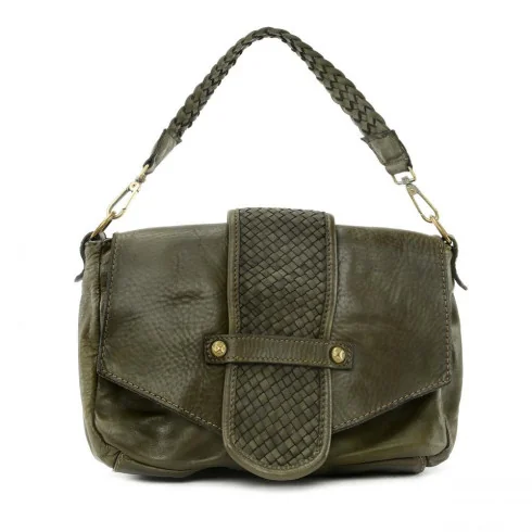 Sac a main baguette mode femme porté épaule en cuir vintage souple délavé irisé avec bandoulière amovible et reglable taupe